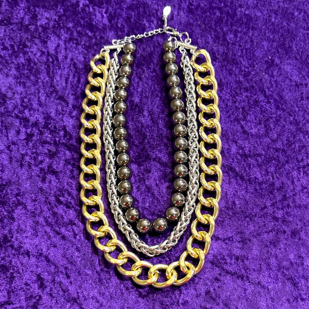 Gold, Silver and Black Layered heavy Necklace